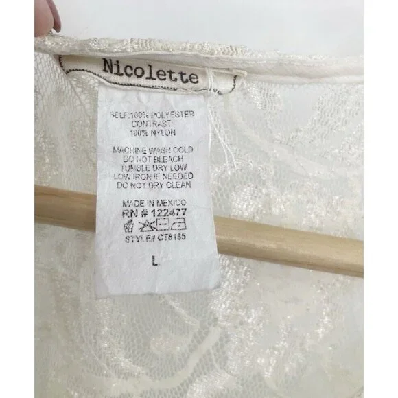Nicolette Ivory Lace Sheer Bodice Dress Size L Slits Flowy, Fairycore, Flaw - Picture 10 of 13